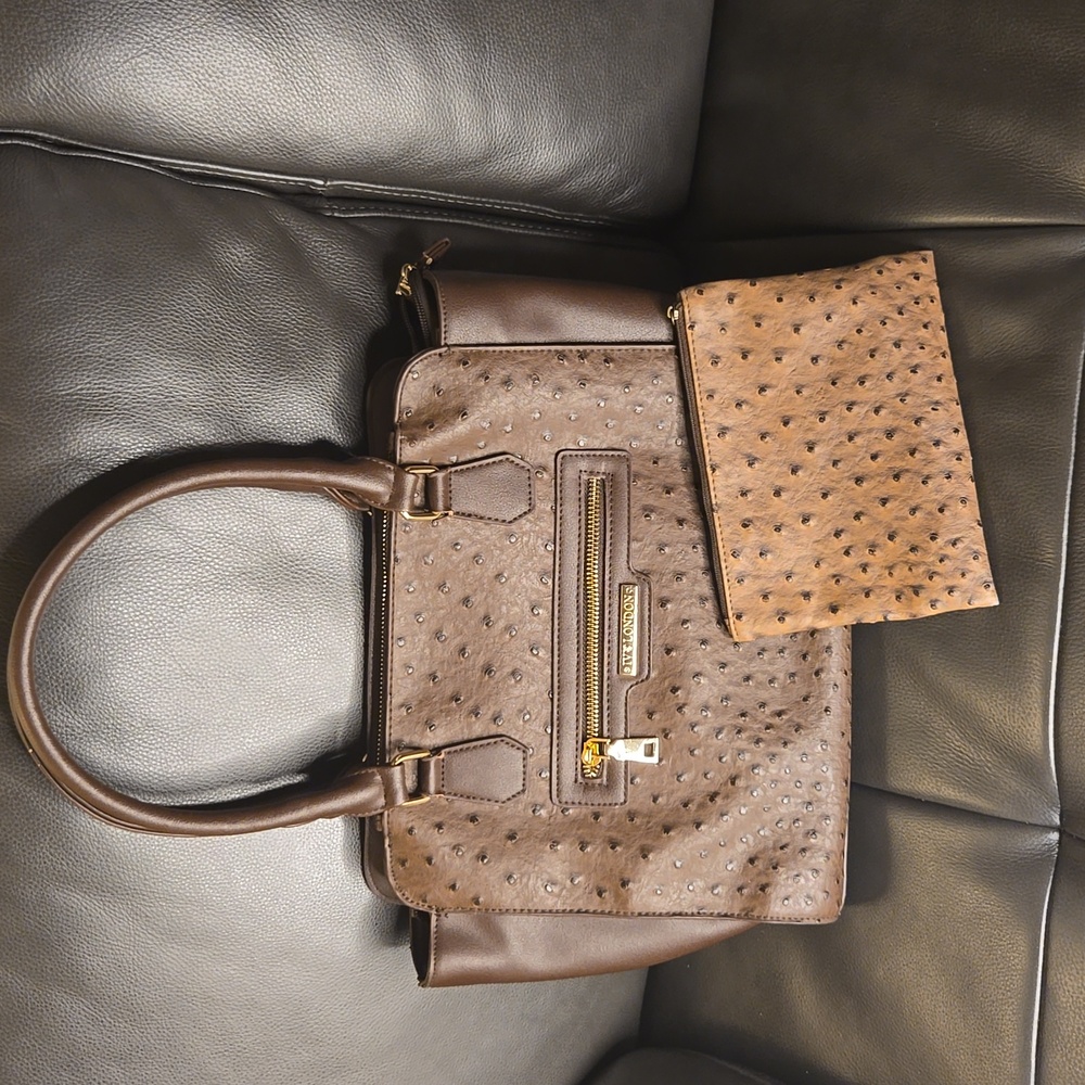 Ivy London Ostrich Like Shoulder Bag & Cosmetic pouch